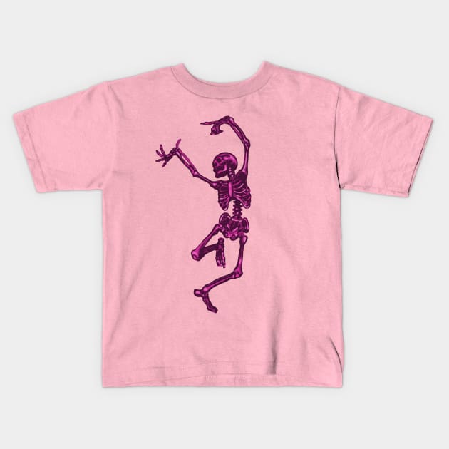 Dancing Pink Skeleton Kids T-Shirt by Slightly Unhinged